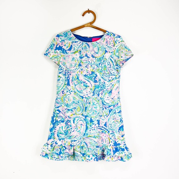 Lilly Pulitzer Masey Short Sleeve Romper In blue Carnivale Coral Size 2 - Picture 9 of 10